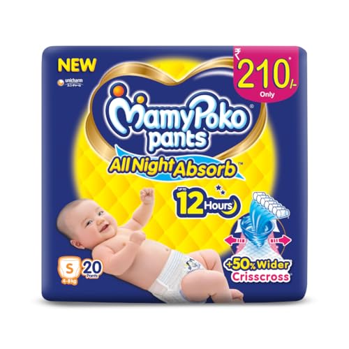 Image of MamyPoko Pants All Night Absorb Baby Diapers, Small (S), 20 Count 4-8 Kg