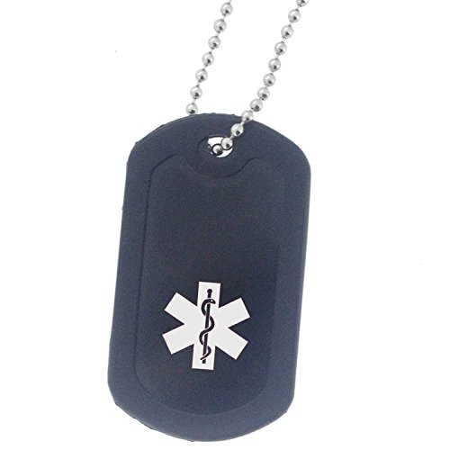 Diabetes Medical ID Dog Tag Necklace (Black)