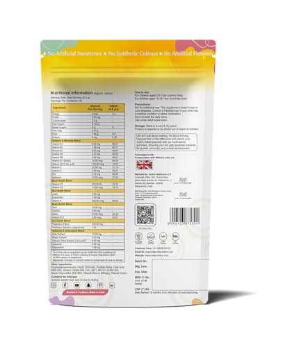 Image of U-VITA Grow Buddy Multivitamin Gummies for Kids (2+ Years) | No Added Sugar | 27 Essential Vitamins, Minerals & Pure herbal extracts | Made in India and Formulated in the UK | 60 Gummies, Mango)