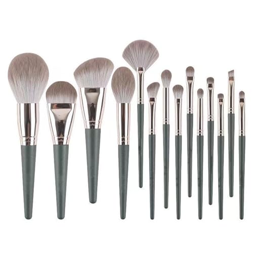 Juego de brochas de maquillaje, 14 unidades, maquillaje profesional, brochas sintéticas de alta calidad para base, corrector, sombra de ojos y colorete, con 2 esponjas de polvo