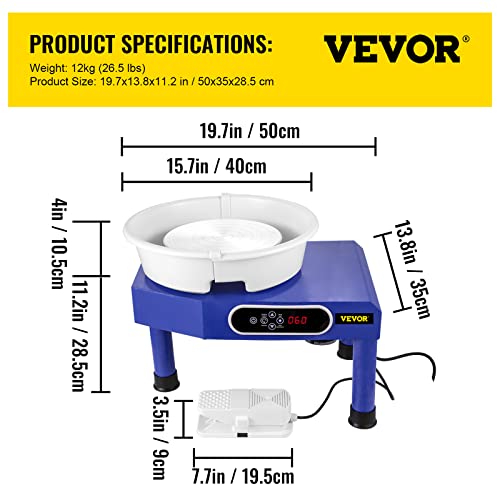 Image of VEVOR Pottery Wheel, Pottery Forming Machine 9.8 inch LCD Touch Screen, 350W Ceramic Pottery Electric DIY Clay Sculpting Tools, Foot Pedal & Detachable ABS Basin for Adults and Beginners Art Craft