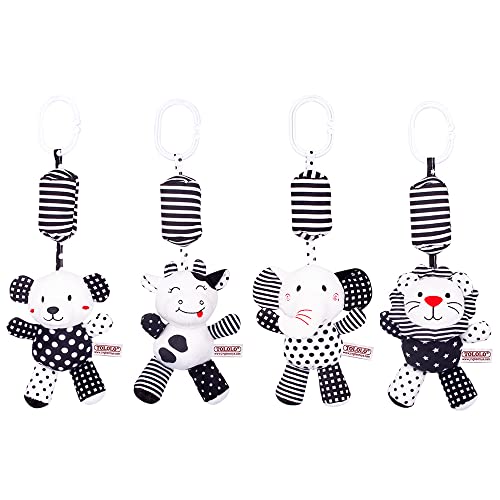 Image of D-KINGCHY Baby Plush Rattle Toy, Baby Toys 0-12 Months, Infant Toys Soft Plush Car Seat Toys, Black and White Toys for 0, 3, 6, 9, 12 Months (4PCS)