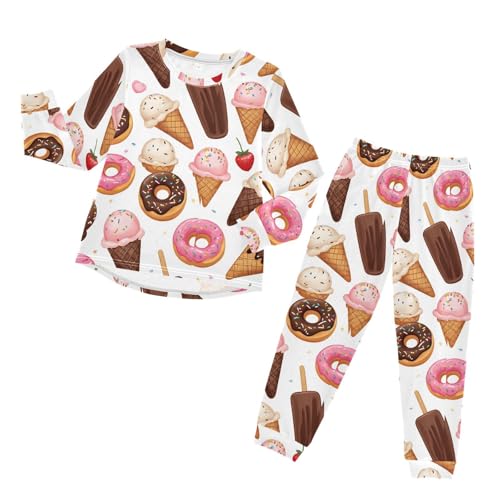 Sweet Desserts Pattern Print Soft Pajama Set for All Seasons,Breathable Pjs Long Sleeve Sleepwear,Comfy Loungewear 2 Piece Underwear Set 5T