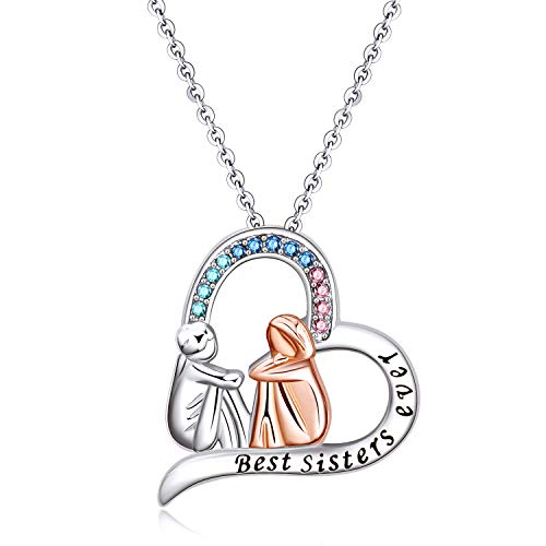 Sister Birthday Gifts from Sisters- Sterling Silver Heart Necklace Female Friendship Gifts for Women Teens