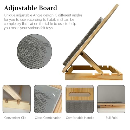 Image of Gkesgm Wool Blending Board and Carding Brush Set for Fiber,Includes Adjustable Blending Board and 1 Pieces Wool Brush with 2 Dowels for Spinning Fiber Preparation,Felt Needle Project Wool Craft