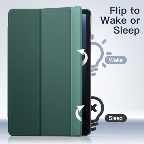 Image of JETech Case for Samsung Galaxy Tab S10 Lite / S10 FE / S9 FE 10.9-Inch, Slim Translucent Back Tri-Fold Stand Protective Tablet Cover, Support S Pen Charging, Auto Wake /Sleep (Midnight Green)