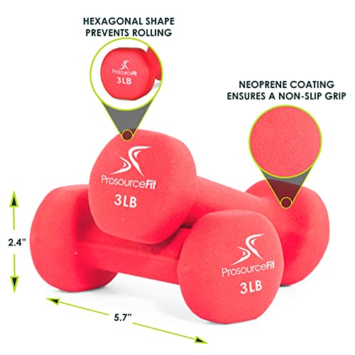 Prosourcefit Set Of 2 Neoprene Dumbbell Coated For Non-Slip Grip, Red - 3Lb #TOP2