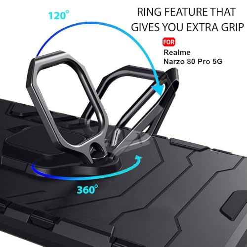 Image of TheGiftKart Tough Armor Bumper Back Case Cover for Realme Narzo 80 Pro 5G | Ring Holder & Kickstand in-Built | 360 Degree Protection Back Cover Case for Realme Narzo 80 Pro 5G (PC & TPU, Black)