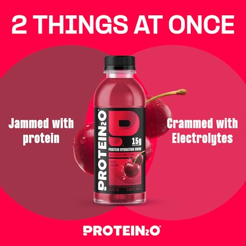 Image of Protein2o Hydration Drink - 2-in-1 Liquid Clear Whey Protein Isolate and Electrolyte Drink - 15g Protein,Vitamins B5,B6 - Post-Workout Recovery - 16.9 Fl Oz - Wild Cherry,(Pack of 24)