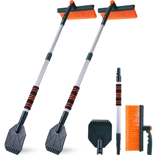 Afarnook 2 Pack 40" Extendable Snow Brush with Detachable Ice Scraper Snow Removal Tool Brush for Car Truck SUV Vehicle Windshield Foam Grip