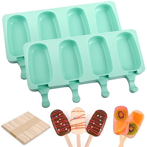 WMKGG Popsicle Silicone Molds Set, 2 PCS Ice Cream Molds with 50 Wooden Sticks for Cake Pop, Ice Pop, Cakesicles (Standard Size/Green)