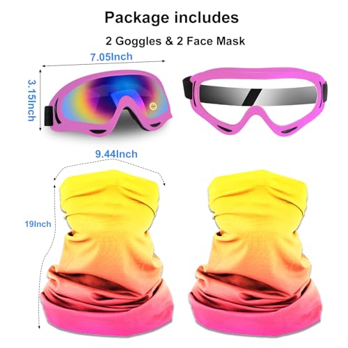 Image of Motorcycle Goggles 2 Pack with 2 Pack Neck Breathable Bandana | ATV Dirt Bike Eyewear, Motocross Riding Goggles, MX Racing Windproof Goggles, UV400 Anti-Fog, Adult Youth Kids
