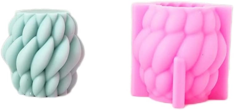 Geometric Rotating Interwoven Wool Candle Mold, Cylindrical Silicone Molds for Wax Resin DIY Candles Handmade Soap Mould, Hand Crafts for Home Wedding Party Decoration (Large)