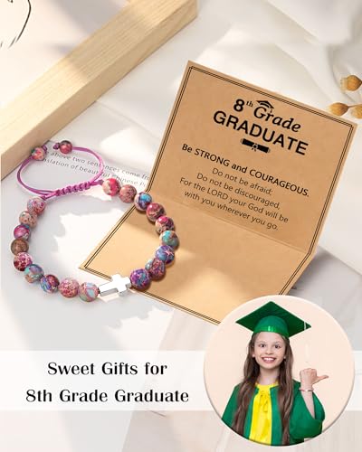 Image of UPROMI Cross Bracelet for Girls Baptism Communion Confirmation Gifts, Kindergarten /Preschool /5th Grade /8th Grade Graduation Gifts