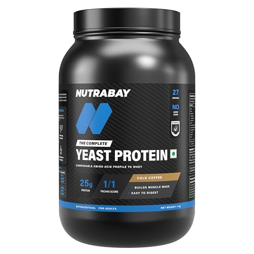 Image of Nutrabay Fermented Yeast Protein Powder - 1kg, Cold Coffee | 25g Protein, 6.7g BCAA | 9 EAAs | PDCAAS 1 | Gut Friendly | Superior Muscle Growth | Higher Absorption | Sugar, Lactose & Soy Free