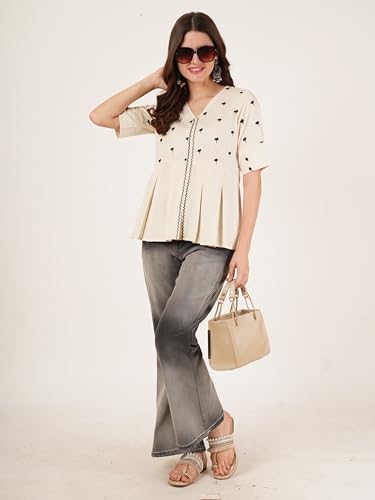 Image of Brownverse Pure Cotton Women's Embroidered Top