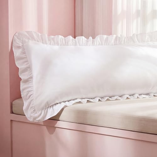 Bedsure Ruffle Body Pillow Covers Ruffled Long Pillow Shams Double Brushed Microfiber Body Pillow Case Covers with Envelope Closure Wrinkle Fade Resistant White 20 x 54