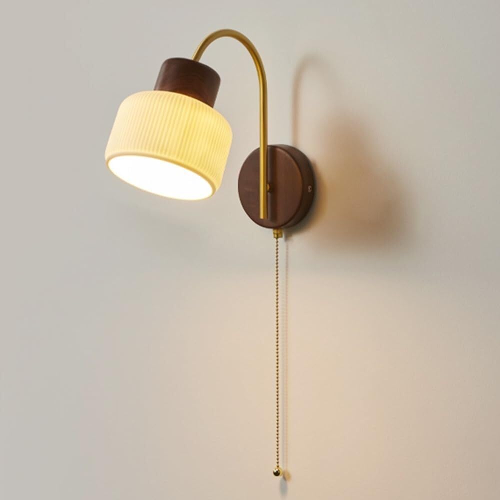 HXYSXHJUO Ceramic Wall Light with Pull Cord Switch Indoor Bedside Lamp E27 Farmhouse Sconce Gooseneck Copper Arm Lantern for Bedroom Living Room Study Corridor Entryway Restauran