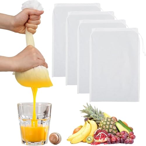 COYUN 4 Piezas Bolsas de Leche de Nueces, 20 x 30 cm Bolsa de Colador Reutilizable, Filtro Leche Vegeta, Filtro de Alimentos,Bolsa Filtrante de Nylon para Queso, Zumo de Frutas, Zumo de Verduras, Té