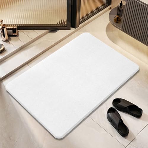 CenYiDsque Alfombrilla de Baño de Piedra de Diatomita, Secado Rápido, Antideslizante y Antibacteriana Alfombrilla de Ducha de Secado Rápido (30×60×0.9CM Blanco)