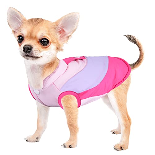 Dog Winter Jacket With Leash Hook Fleece Dog Coats For Small Medium Dogs Cold Weather Puppy Clothes Outfit Apparel Windproof Color Stitching Cotton Pet Vest Clothing For Cats (Pink, Small) #TOP1