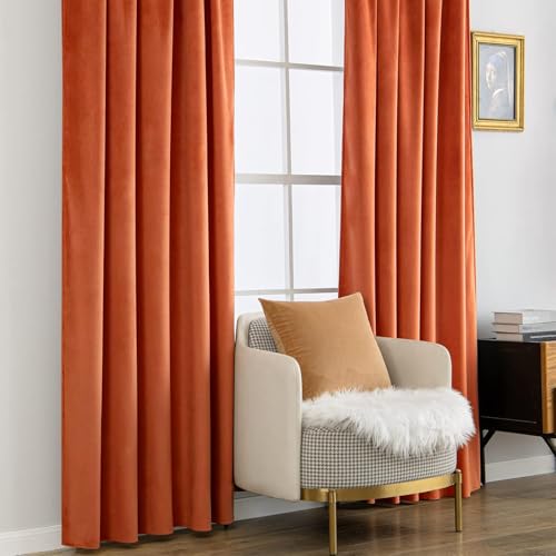 Image of MIULEE Velvet Curtains 52x96 inches 2 Panels Fall Orange Blackout Curtains | Luxury, Bedroom Living Room, Thermal Insulated, Super Soft Window Drapes, Rod Pocket & Back Tab