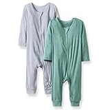 TuddyBuddy Kids 100% Cotton Multi Color Romper/Sleepsuit/Jumpsuit for Baby Boy & Baby Girl (Solid Green & Grey Modal, 3 Months-6 Months)