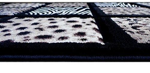 Masada Masada Rugs 3'X10' Animal Prints Runner Rug - Design S251 Black #TOP6