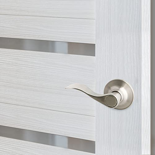 Image of Design House Springdale One-Sided Non-Turning Dummy Door Lever, Satin Nickel, Decorative Interior Door Handle for Closet, Pantry, and French Doors, Reversible Surface Mount Hardware, 700609 | Surface, Transitional, Brass, Hardware, 700609