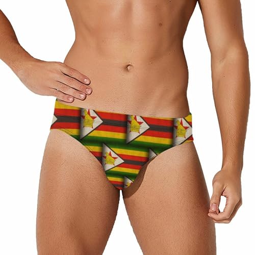Vintage Zimbabwe Flag Men's Swim Briefs Low Waist Bikini Swimsuit Underwear Beach Swimwear