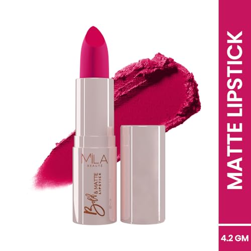 Image of Mila Beaute Bold & Matte Lipstick | Enriched with Jojoba Oil | Highly Pigmented | Soft Matte Finish | Light Weight & Long Lasting | Hydrated & Comfy Lips | Shade - (Haute Pink 4.2g) (Pack of 2)