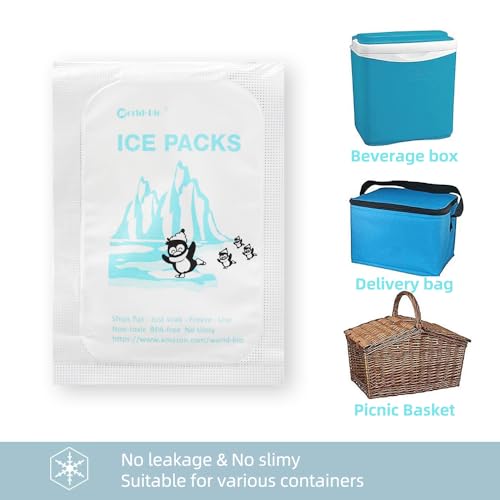 Set of 48 Cooler Shock Lunch Bag Size ice Packs for Lunch Boxes and Coolers - Reusable Freezer Packs - Keeps Food Cold & Fresh, Dry Pack Automatic Water Absorption, 7 oz Capacity, 5.5" x 3.9"