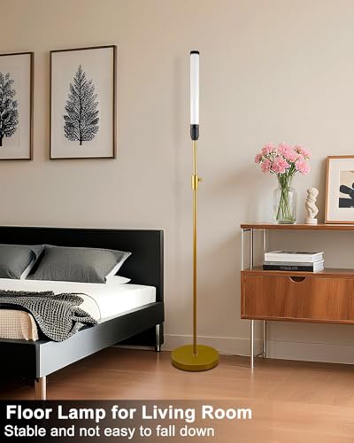 Image of Lightdot 68IN LED Floor Lamp for Living Room, Stepless Dimmable(10-100% Brightness) Modern Standing Tall Lamps with Milky White Cylindrical LampHead,Mid Century Industrial Floor Lamps for Bedroom-Gold