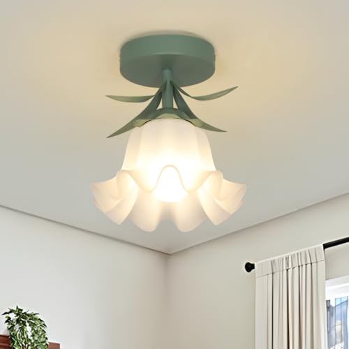 Flower Semi Flush Mount Ceiling Light Fixture Vintage Lily-Of-The-Valley Bathroom Light Fixtures Ceiling Mount Small Hallway Ceiling Light For Kitchen Sink Closet Laundry Bedroom (Bulb Included)