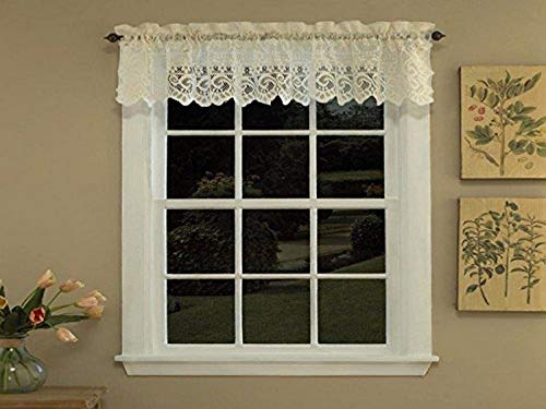 Image of Sweet Home Collection Old World Style Floral Heavy Lace Kitchen Curtain Valance, Hopewell Cream