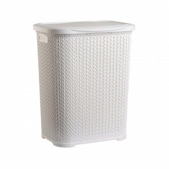 Plastic Laundry Basket, White, Tall