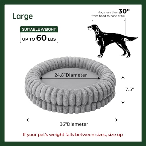 Image of BALANCE Luxury Donut Dog Bed, 36 Inches Round Dog Beds Large Sized Dogs Washable, Orthopedic Calming Dogs Bed for Pets with Anti-Slip Bottom, Gray