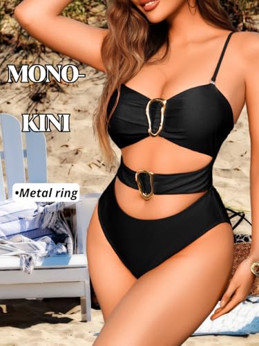 Cheeky Gold Ring Monokini, High-Cut Pool Party One Piece Swimsuit, Sexy Vacation Outfits for Women2