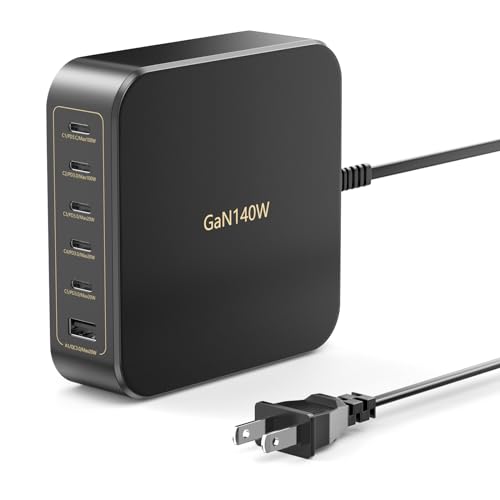 140W USB C Fast Charger Block, 6 Port Wall Desktop Charging Station Dual PD PPS 100W Compatible for iPhone 15 14 13 12 Pro Max, Galaxy S24/S23, Type C Laptop Power Adapter for MacBook Pro/Air/iPad Pro