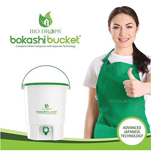 Image of BIO Drops Bokashi Bucket Indoor Composter 30L White & Green | No Foul Smell, No Worms, No Flies | Kitchen Waste Compost Bin | Advanced Japanese Bokashi Technology