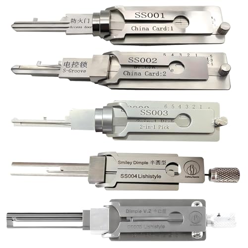 Professional 2-in-1 Lock Pick Tools Set,Opening Multiple Types of Door Locks for Locksmith,Enthusiast, 5-Piece Kit SS001 SS002 SS003 SS004 SS005 Models