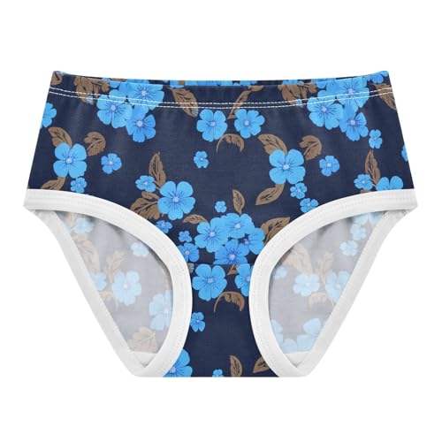 Cotton Toddler Underwear Custom Blue Flowers Leaves Navy Panties for Girl Florals Briefs Kids Undies 2t