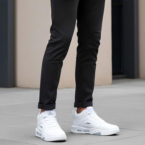 Image of BRUTON Genz Men's High-Top Lightweight | Casual Shoes Comfortable Lace-Up White Shoes with Soft Cushion Insole