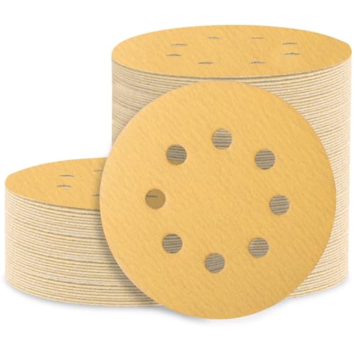 Image of 100 PCS 5 Inch 120 Grit Hook and Loop Gold Sanding Discs Sandpaper