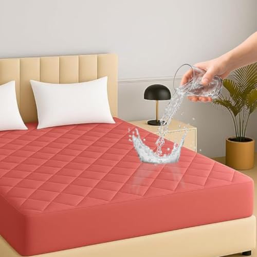 Image of TAG 24 Waterproof Cotton Quilted Mattress Protector Breathable Queen Size Hypoallergenic Noiseless Ultra Soft Fitted Bed Cover 78x60 inch (78x60 inch | 6.5x5 ft, Maroon)
