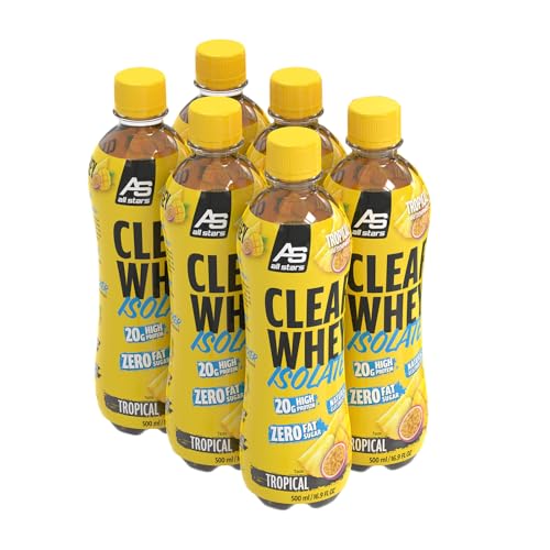 ALL STARS Clears Whey Isolate Protein Drink Fertig-Getränk 6 x 500ml Tropical - Mit ca. 20g Eiweiß & 90kcal, Reich an hochwertigem Whey Protein Isolat