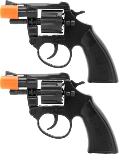 Set of 2 Theater Police Style Cap Gun 8 Shot Revolver Props - Great for Halloween