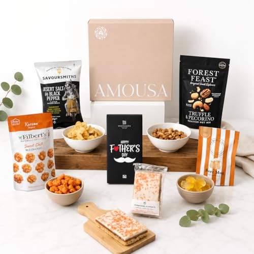Fathers Day Hamper - Mens Gifts Sets | Mens Snack Hamper for Him Includes Crisps Nuts Rice Crackers Chocolate Beer Gummies & Shortbread. Fathers Day Snack Gift Box for Men