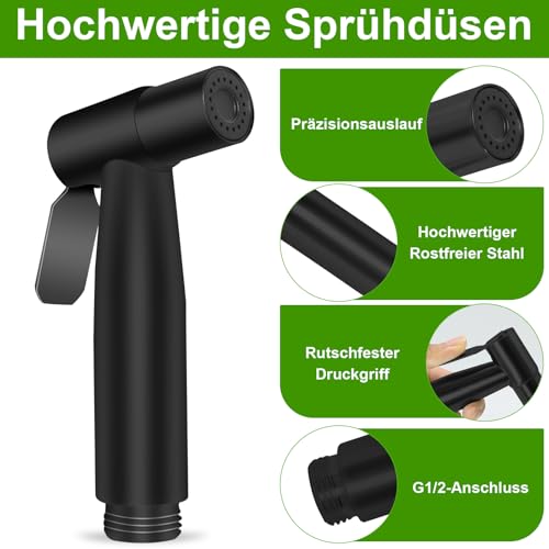 Bidet Handbrause Edelstahl Sprühkopf WC Duschkopf Toilette Shattaf für Dusche Badezimmer Hygiene Toilettenpapier Windelreinigung (nur Sprühkopf) (Schwarz) – Bild 4