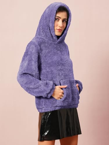 Image of THE DRY STATE Women's Basic Fit Teddy Fur Hoodie with Kangaroo Pocket